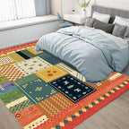 Bohemian striped patterned rug with flowers Multicolored Polyester rug Machine washable non-slip back rug for living room