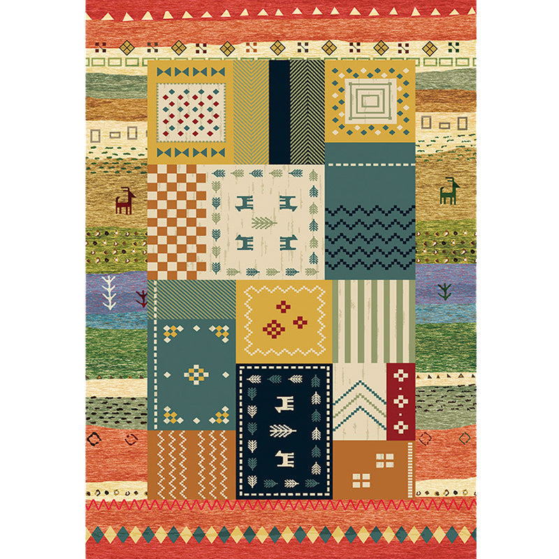 Bohemian striped patterned rug with flowers Multicolored Polyester rug Machine washable non-slip back rug for living room