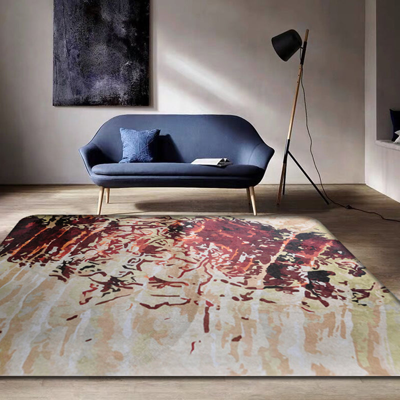 Unique abstract rug Red Shabby Chic rug Polyester machine washable non-slip flooring for the living room