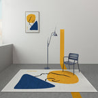 Modernist Color Block Carpet Blue and Yellow Polyester Carpet Non-Slip Back Washable Pet-Friendly Rug for Home