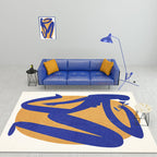 Blue and Orange Abstract Carpet Polyester Modern Carpet Washable Non-Slip Pet-Friendly Area Rug for the Living Room