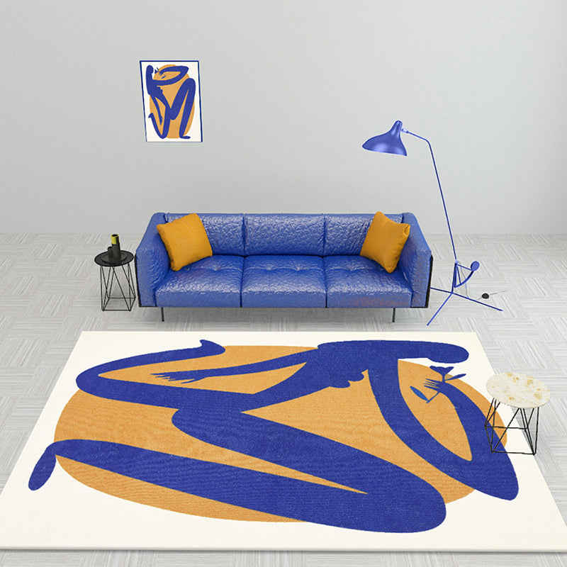Blue and Orange Abstract Carpet Polyester Modern Carpet Washable Non-Slip Pet-Friendly Area Rug for the Living Room