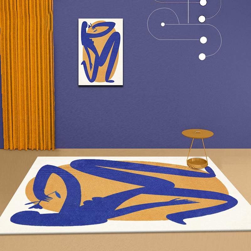 Blue and Orange Abstract Carpet Polyester Modern Carpet Washable Non-Slip Pet-Friendly Area Rug for the Living Room