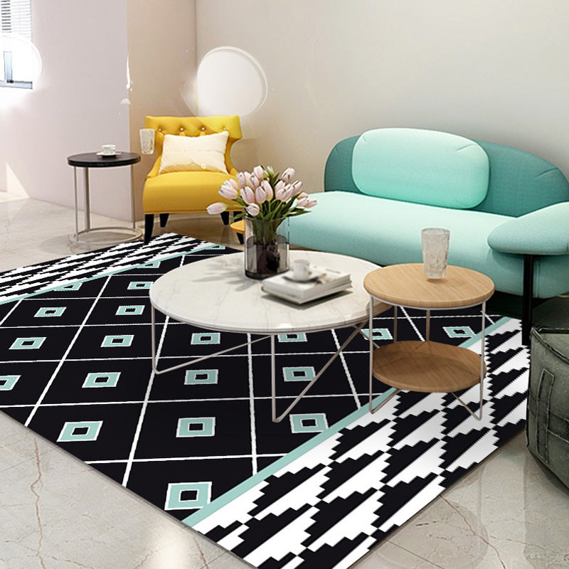 Southwest Tribal Geometric Pattern Rug Multicolor Polyester Rug Washable Pet-Friendly Non-Slip Rug for Living Room