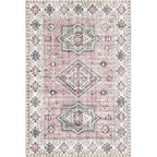 Retro Tribal Flower Pattern Rug Pink and Gray Polyester Rug Washable Pet-Friendly Non-Slip Rug for Living Room
