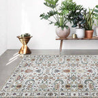 Retro Tribal Flower Pattern Rug Pink and Gray Polyester Rug Washable Pet-Friendly Non-Slip Rug for Living Room