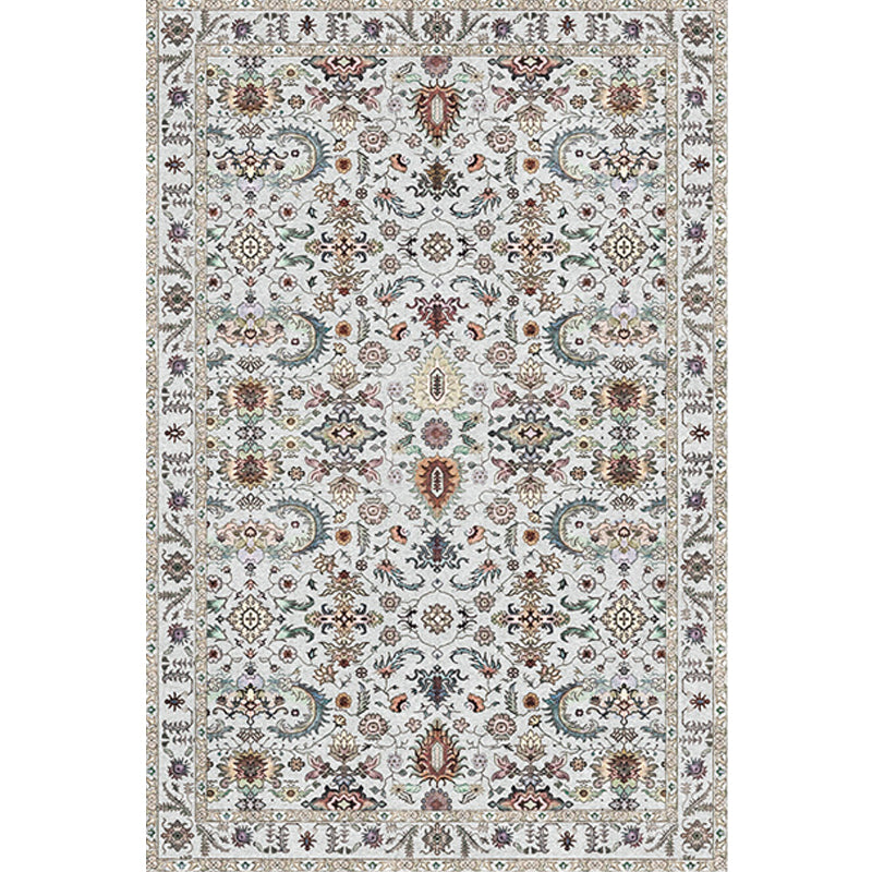 Retro Tribal Flower Pattern Rug Pink and Gray Polyester Rug Washable Pet-Friendly Non-Slip Rug for Living Room