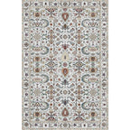 Retro Tribal Flower Pattern Rug Pink and Gray Polyester Rug Washable Pet-Friendly Non-Slip Rug for Living Room