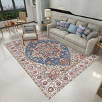 Retro Tribal Flower Pattern Rug Pink and Gray Polyester Rug Washable Pet-Friendly Non-Slip Rug for Living Room