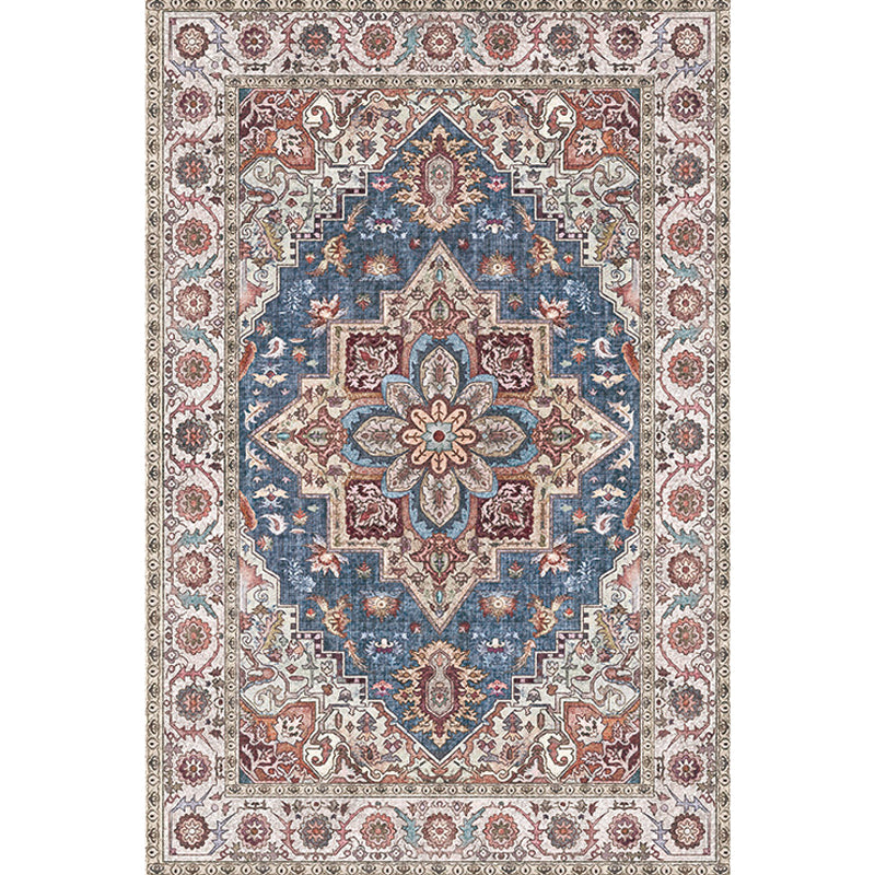 Retro Tribal Flower Pattern Rug Pink and Gray Polyester Rug Washable Pet-Friendly Non-Slip Rug for Living Room