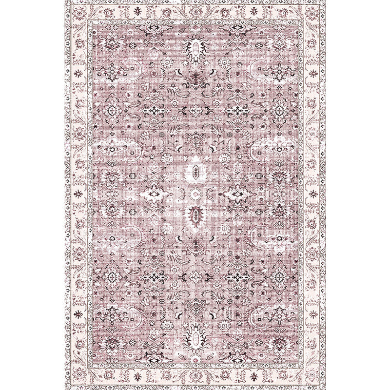 Retro Tribal Flower Pattern Rug Pink and Gray Polyester Rug Washable Pet-Friendly Non-Slip Rug for Living Room