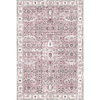 Retro Tribal Flower Pattern Rug Pink and Gray Polyester Rug Washable Pet-Friendly Non-Slip Rug for Living Room