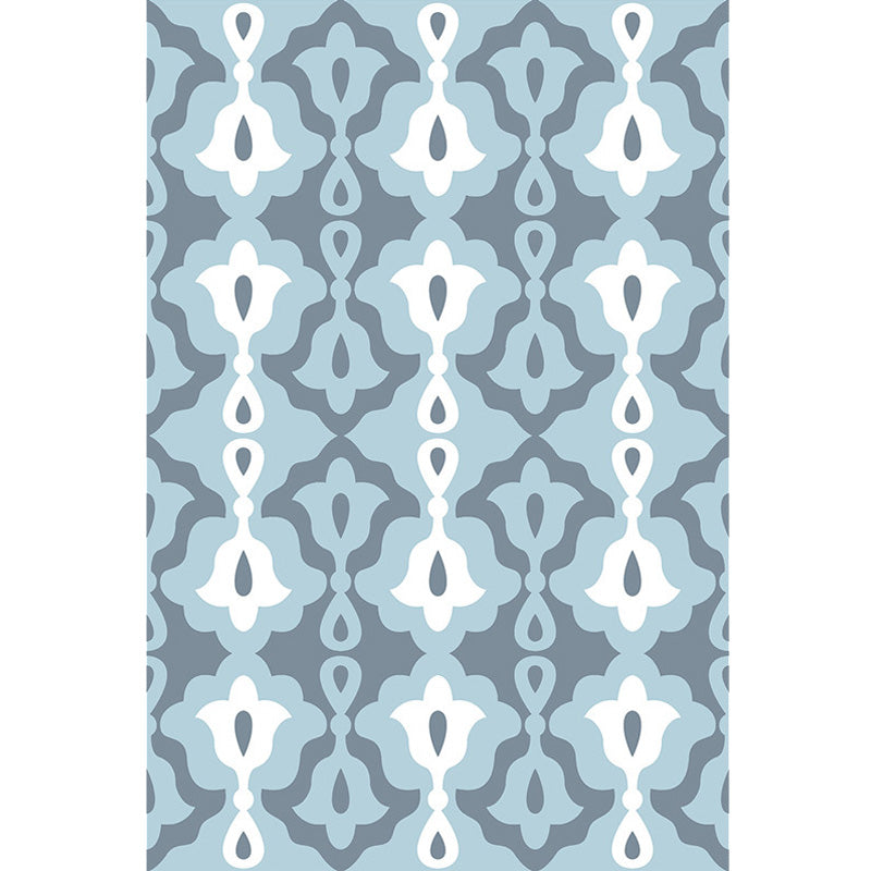 Retro-geometric floral pattern rug blue and green southwest rug polyester pet-friendly non-slip back washable area rug for living room