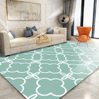Retro-geometric floral pattern rug blue and green southwest rug polyester pet-friendly non-slip back washable area rug for living room