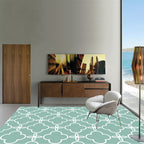 Retro-geometric floral pattern rug blue and green southwest rug polyester pet-friendly non-slip back washable area rug for living room