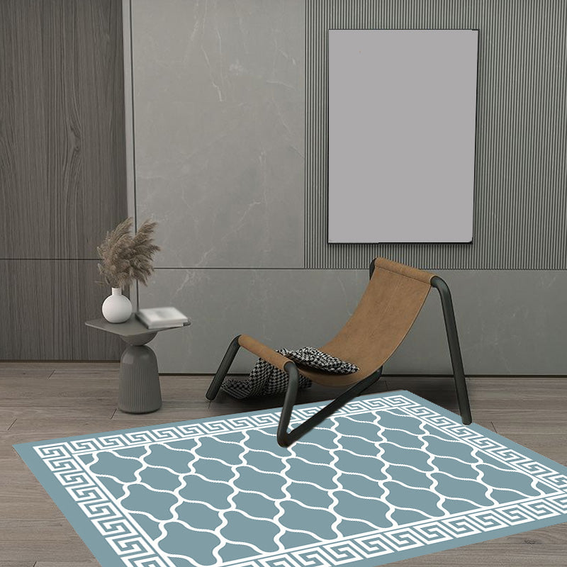 Retro-geometric floral pattern rug blue and green southwest rug polyester pet-friendly non-slip back washable area rug for living room