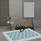 Retro-geometric floral pattern rug blue and green southwest rug polyester pet-friendly non-slip back washable area rug for living room