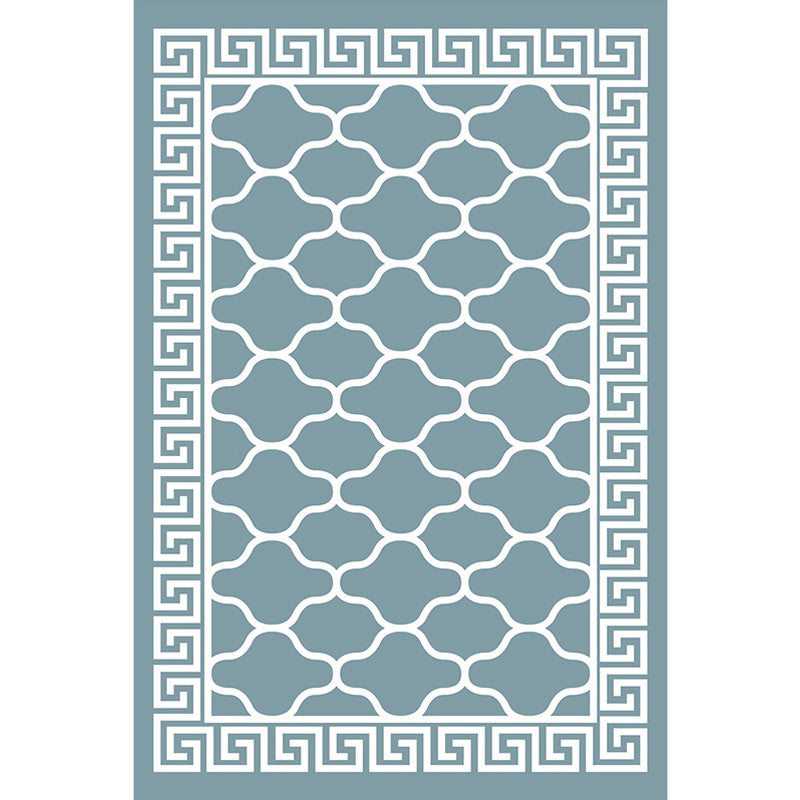 Retro-geometric floral pattern rug blue and green southwest rug polyester pet-friendly non-slip back washable area rug for living room