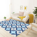 Retro-geometric floral pattern rug blue and green southwest rug polyester pet-friendly non-slip back washable area rug for living room