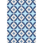 Retro-geometric floral pattern rug blue and green southwest rug polyester pet-friendly non-slip back washable area rug for living room