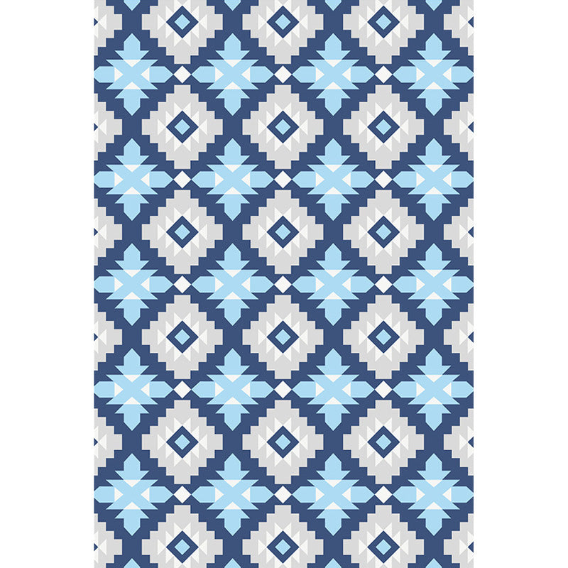 Retro-geometric floral pattern rug blue and green southwest rug polyester pet-friendly non-slip back washable area rug for living room