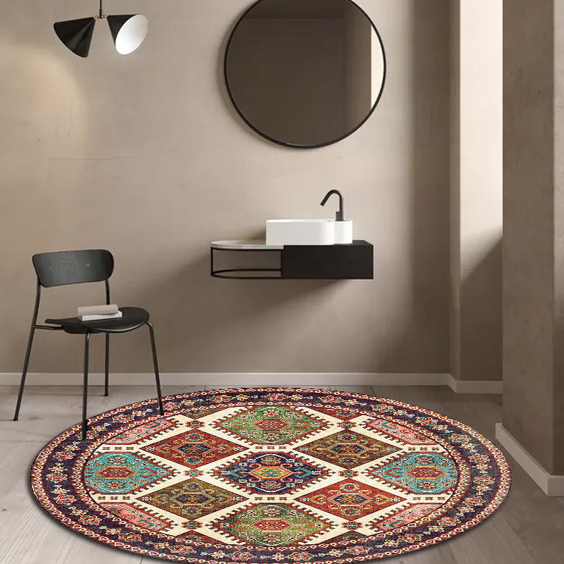 Unique Tribal Diamond Pattern Rug Multicolored Moroccan Rug Polyester Pet-Friendly Non-Slip Back Washing Machine Safe Rug for the Living Room