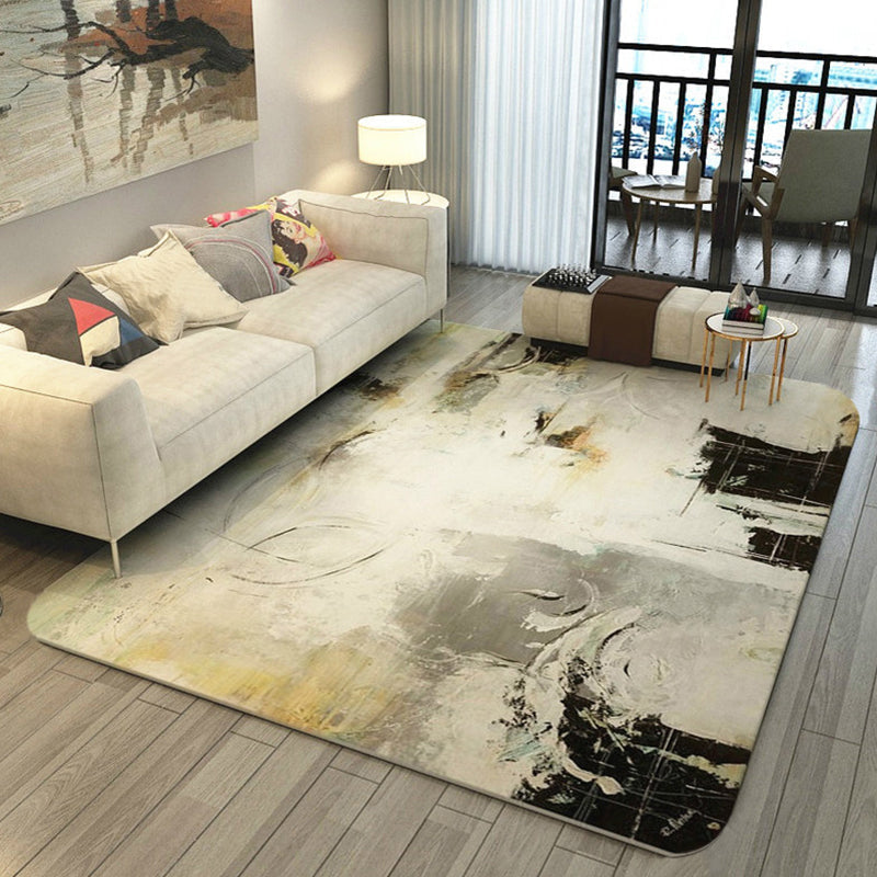 Casual watercolor pattern rug multicolored contemporary rug polyester pet-friendly non-slip backing washable rug for the living room