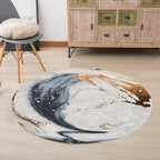 Contemporary watercolour patterned rug with twist stripes Multi-colour polyester rug Non-slip backing Washable Pet-friendly rug for bedroom