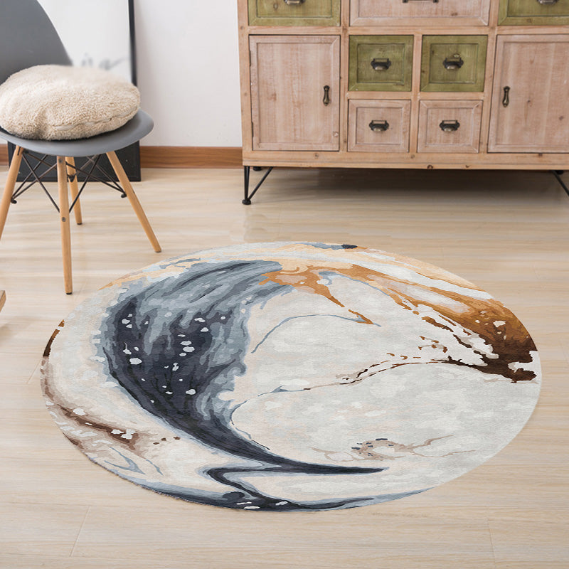Contemporary watercolour patterned rug with twist stripes Multi-colour polyester rug Non-slip backing Washable Pet-friendly rug for bedroom