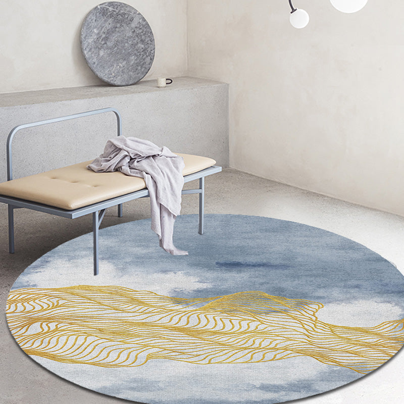 Contemporary watercolour patterned rug with twist stripes Multi-colour polyester rug Non-slip backing Washable Pet-friendly rug for bedroom