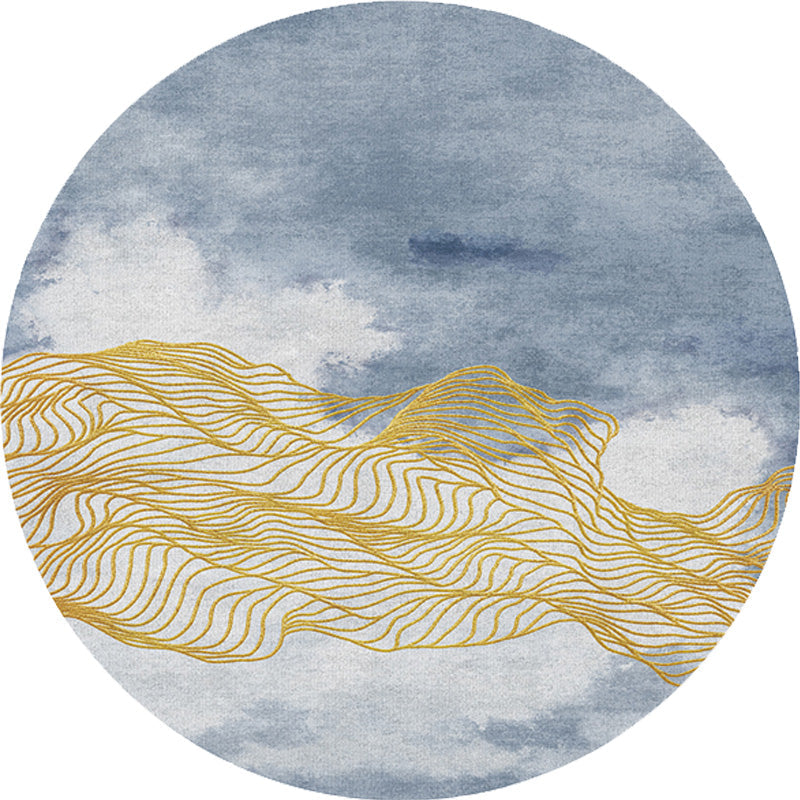 Contemporary watercolour patterned rug with twist stripes Multi-colour polyester rug Non-slip backing Washable Pet-friendly rug for bedroom