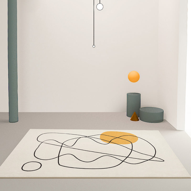 Beige Abstract Rug Polyester Modern Rug Washable Non-Slip Pet-Friendly Area Rug for the Living Room