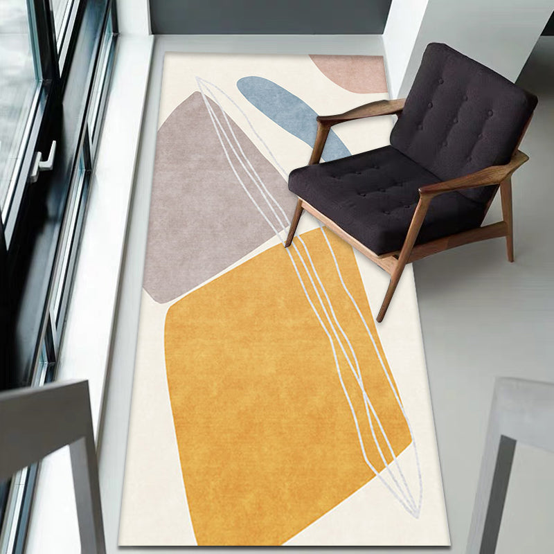 Unique yellow modernist rug Polyester abstract rug washable pet-friendly non-slip rug for the living room