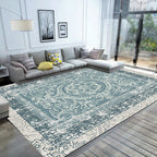 Green Moroccan Carpet Polyester Medallion Pattern Carpet pet friendly washable anti-slip backing Carpet for decoration