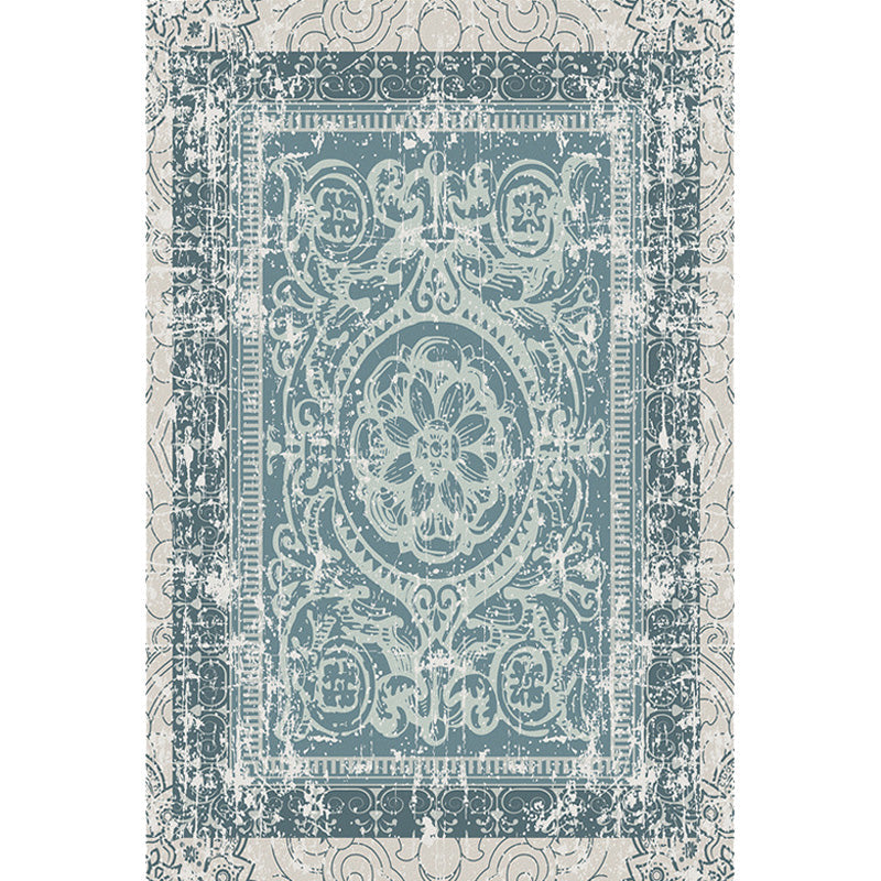 Green Moroccan Carpet Polyester Medallion Pattern Carpet pet friendly washable anti-slip backing Carpet for decoration