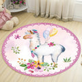 Kids Deer Pattern Carpet with Flowers White and Blue Polyester Carpet Non-Slip Backing Washable Pet-Friendly Carpet for the Bedroom