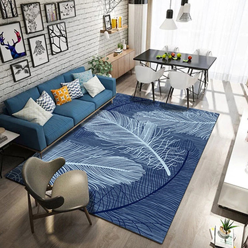 Scandinavian feather pattern rug multi-colored polyester rug washable pet-friendly non-slip rug for the living room