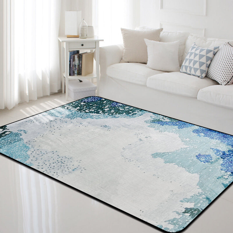 Simple Abstract Rug Blue and Green Polyester Rug Washable Pet-Friendly Non-Slip Area Rug for Living Room