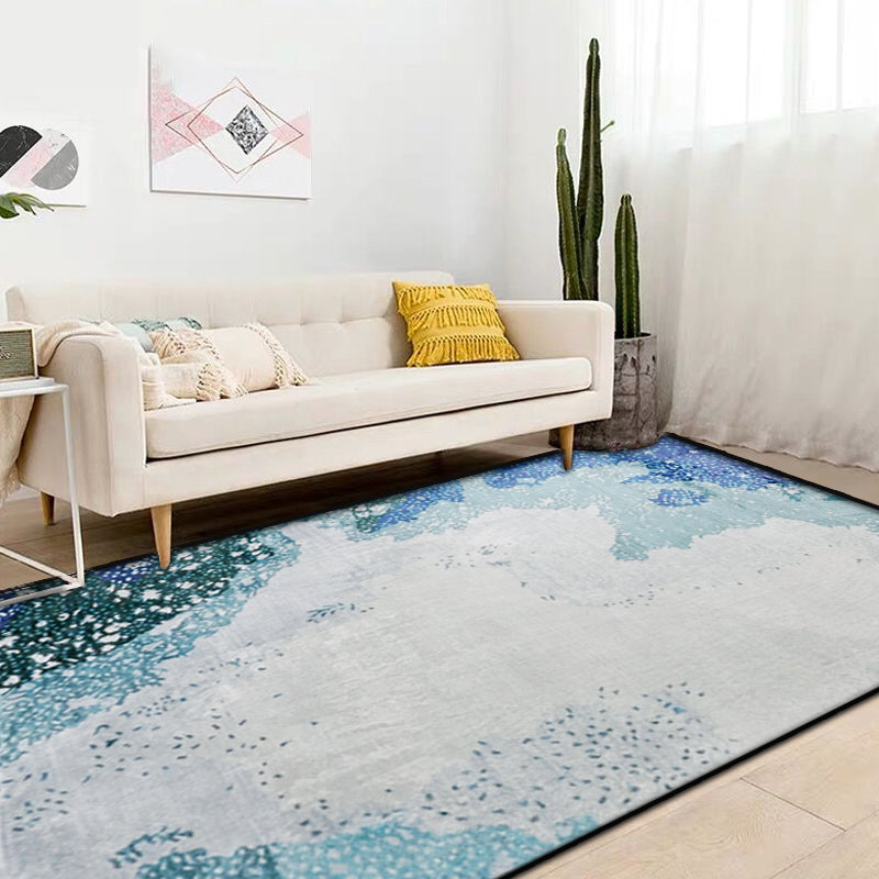 Simple Abstract Rug Blue and Green Polyester Rug Washable Pet-Friendly Non-Slip Area Rug for Living Room