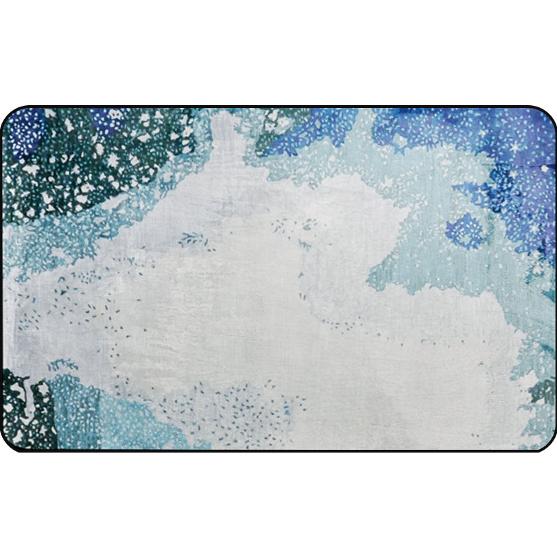 Simple Abstract Rug Blue and Green Polyester Rug Washable Pet-Friendly Non-Slip Area Rug for Living Room