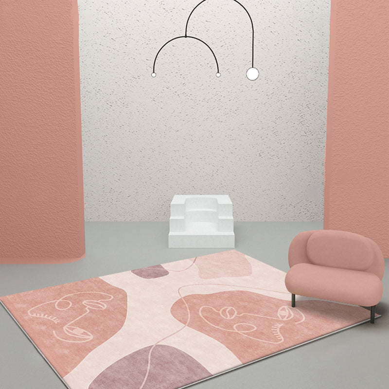 Modernist Abstract Rug Pink Polyester Rug Non-Slip Back Washable Pet-Friendly Rug for Home