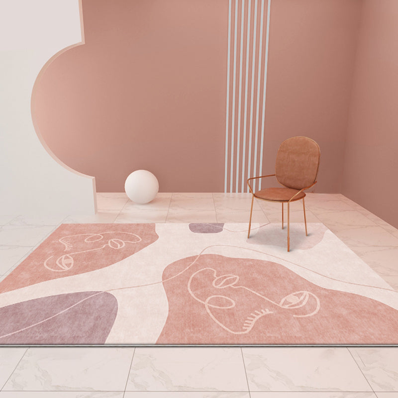 Modernist Abstract Rug Pink Polyester Rug Non-Slip Back Washable Pet-Friendly Rug for Home