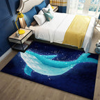 Children's Ocean Pattern Rug with Fish Blue Polyester Rug Non-Slip Back Washable Pet-Friendly Rug for the Bedroom