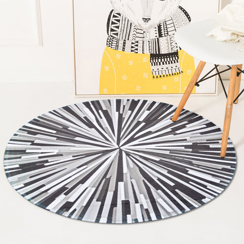 Casual radial geometry patterned rug gray and blue novelty rug polyester washable pet-friendly non-slip rug for the living room