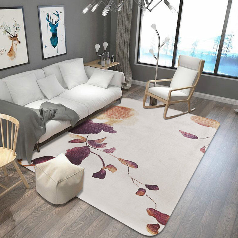 Stylish Leaf Pattern Carpet Blue and Gray Oriental Carpet Polyester Machine Washable Non-Slip Carpet for Living Room
