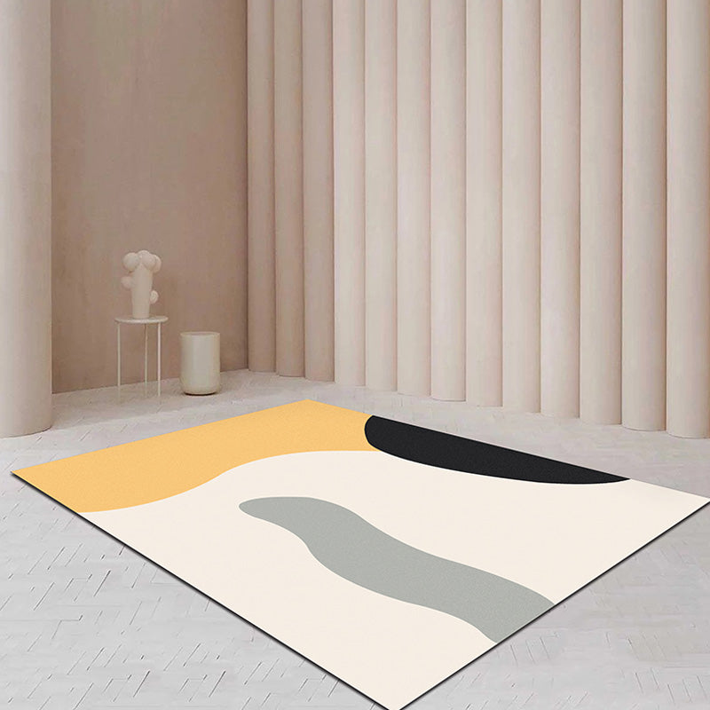 Modernist Color Block Rug Beige and Yellow Polyester Rug Non-Slip Back Washable Pet-Friendly Rug for Bedroom
