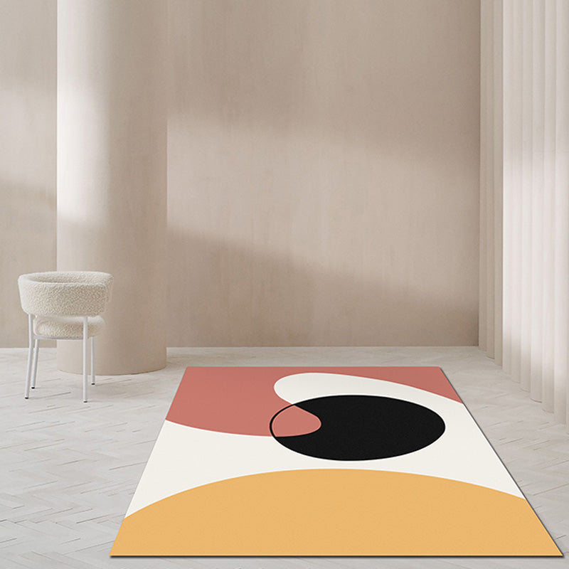 Modernist Color Block Rug Beige and Yellow Polyester Rug Non-Slip Back Washable Pet-Friendly Rug for Bedroom