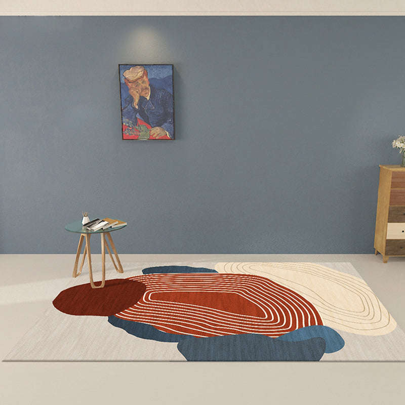 Red Swirl Stripe Pattern Carpet Polyester Modern Carpet Washable Non-Slip Pet-Friendly Carpet for the Living Room