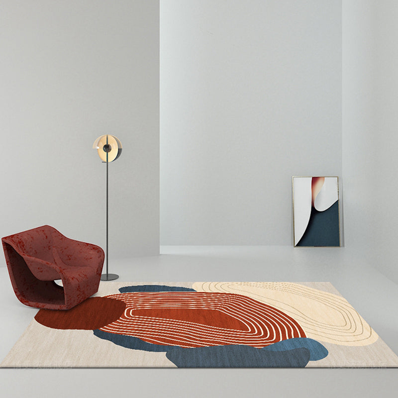 Red Swirl Stripe Pattern Carpet Polyester Modern Carpet Washable Non-Slip Pet-Friendly Carpet for the Living Room