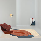 Red Swirl Stripe Pattern Carpet Polyester Modern Carpet Washable Non-Slip Pet-Friendly Carpet for the Living Room